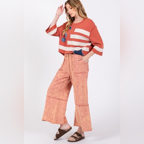 Mineral Washed Terry Wide Leg Pants - Picture 1 of 5